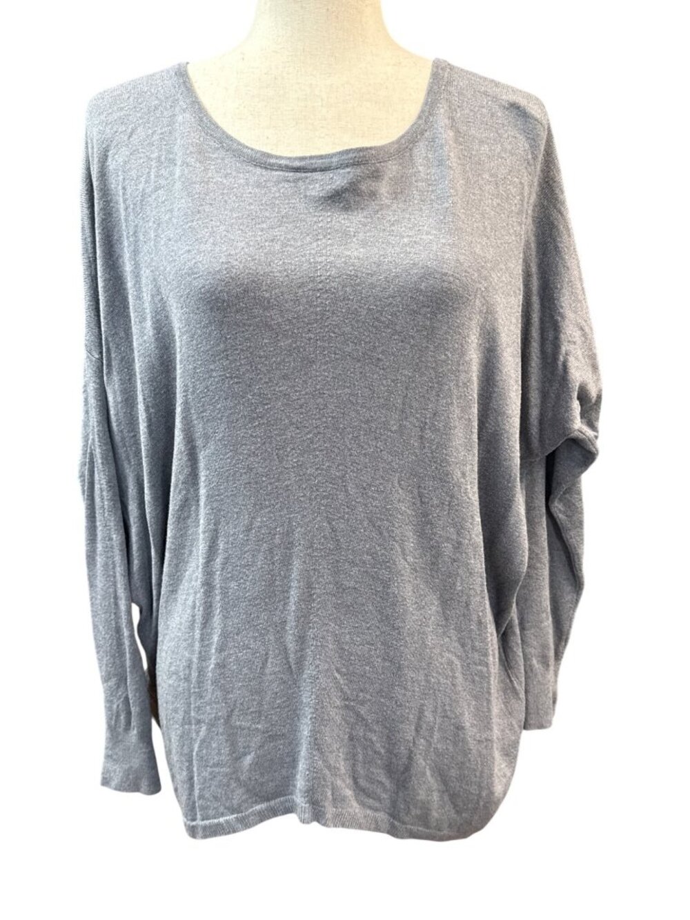 LOLA Button Back Long Dolman Sleeve Sweater~Size M/L~Gray Round Neck NWT L2 32